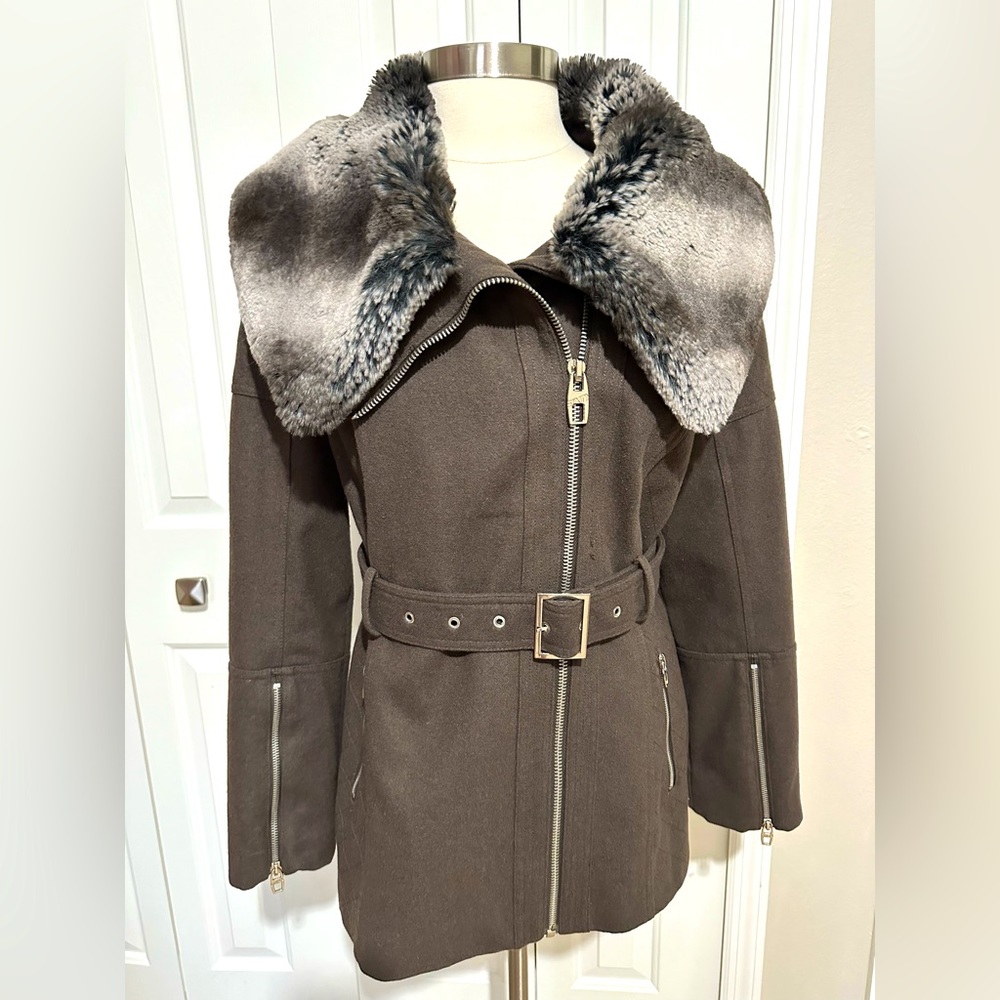 RARE Miss Sixty Ladies Wool Blend Winter Jacket Faux Fur Collar Size Large NWOT